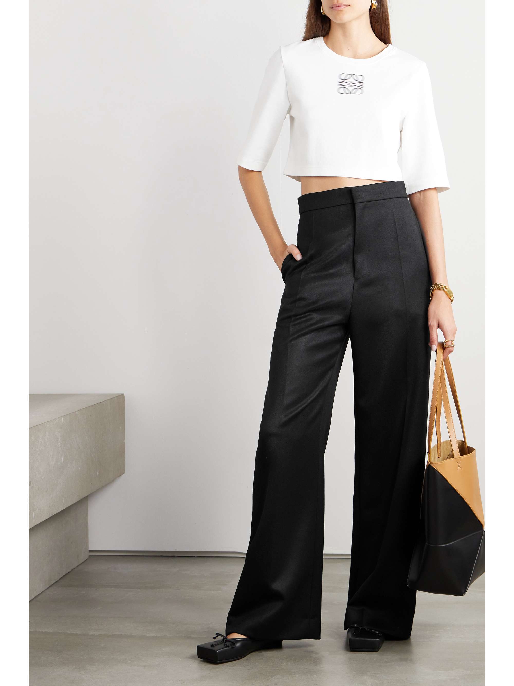 Pleated wool wide-leg pants