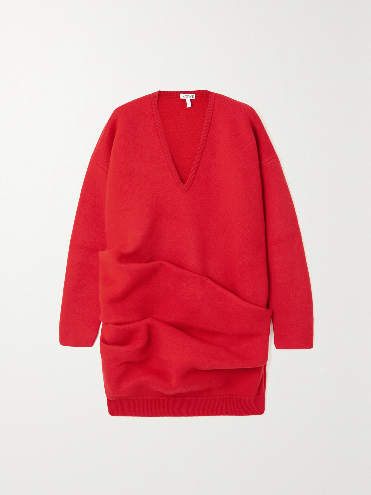 Shop Loewe Draped Wool-blend Mini Dress In Red