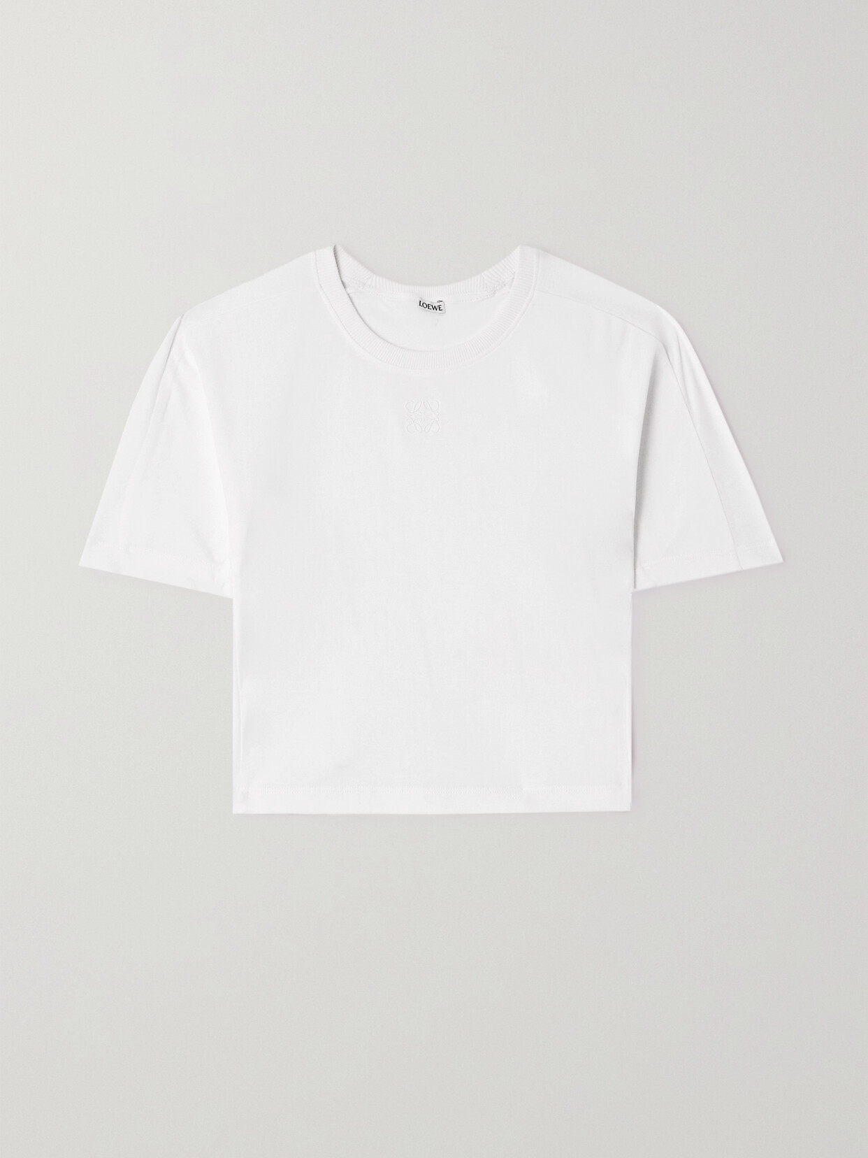 LOEWE CROPPED EMBROIDERED RIBBED COTTON-JERSEY T-SHIRT