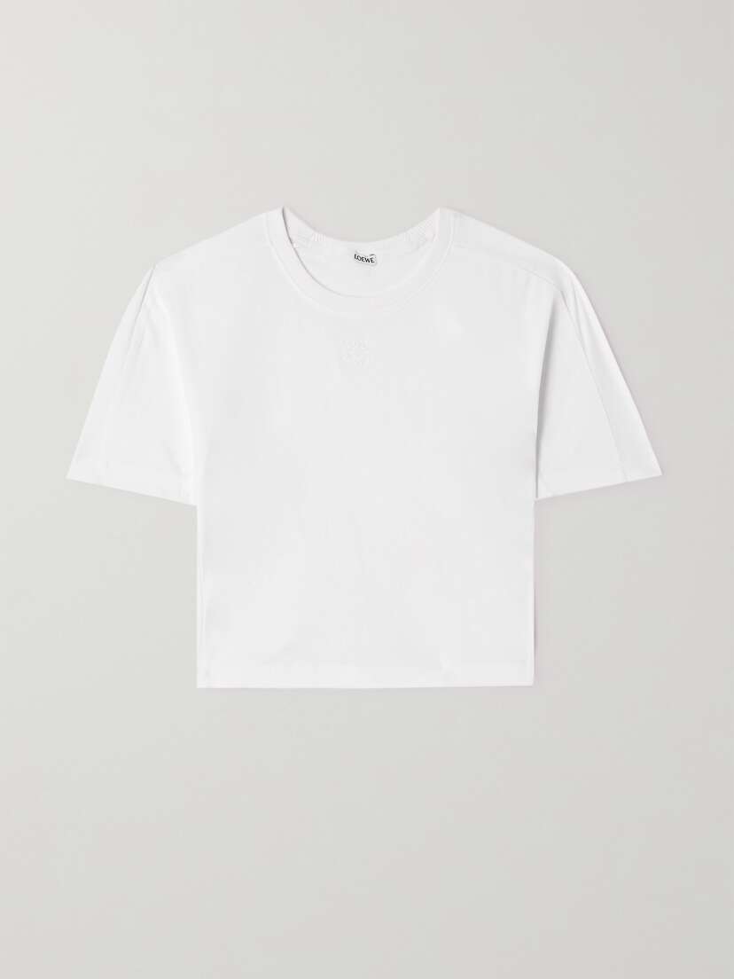 Loewe Cropped Embroidered Ribbed Cotton-jersey T-shirt