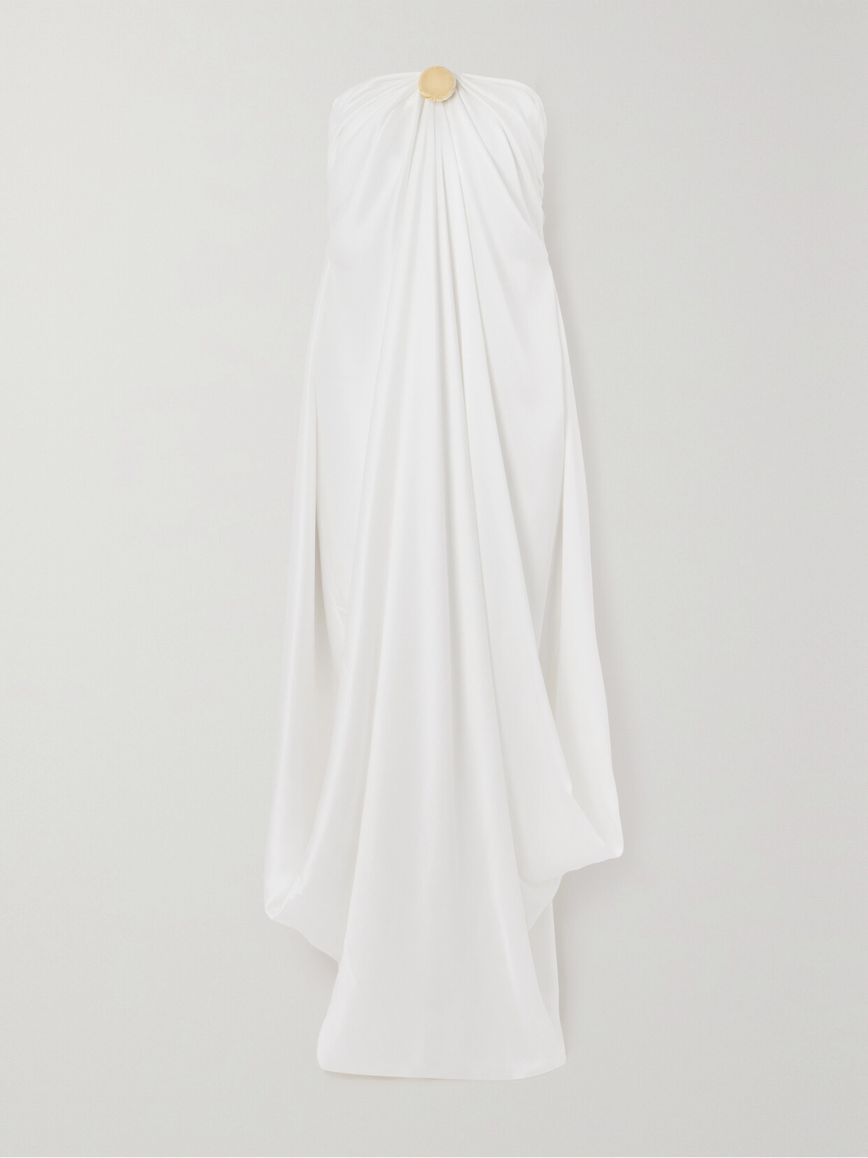 Loewe Strapless Embellished Silk-satin Maxi Dress In Optic Whit