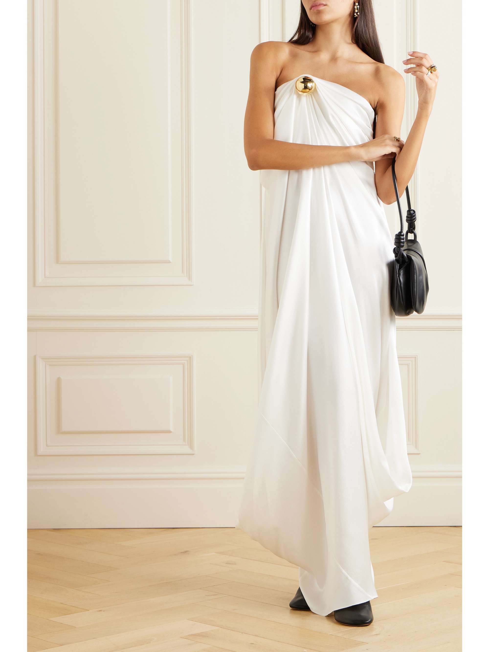 LOEWE Strapless embellished silk-satin maxi dress