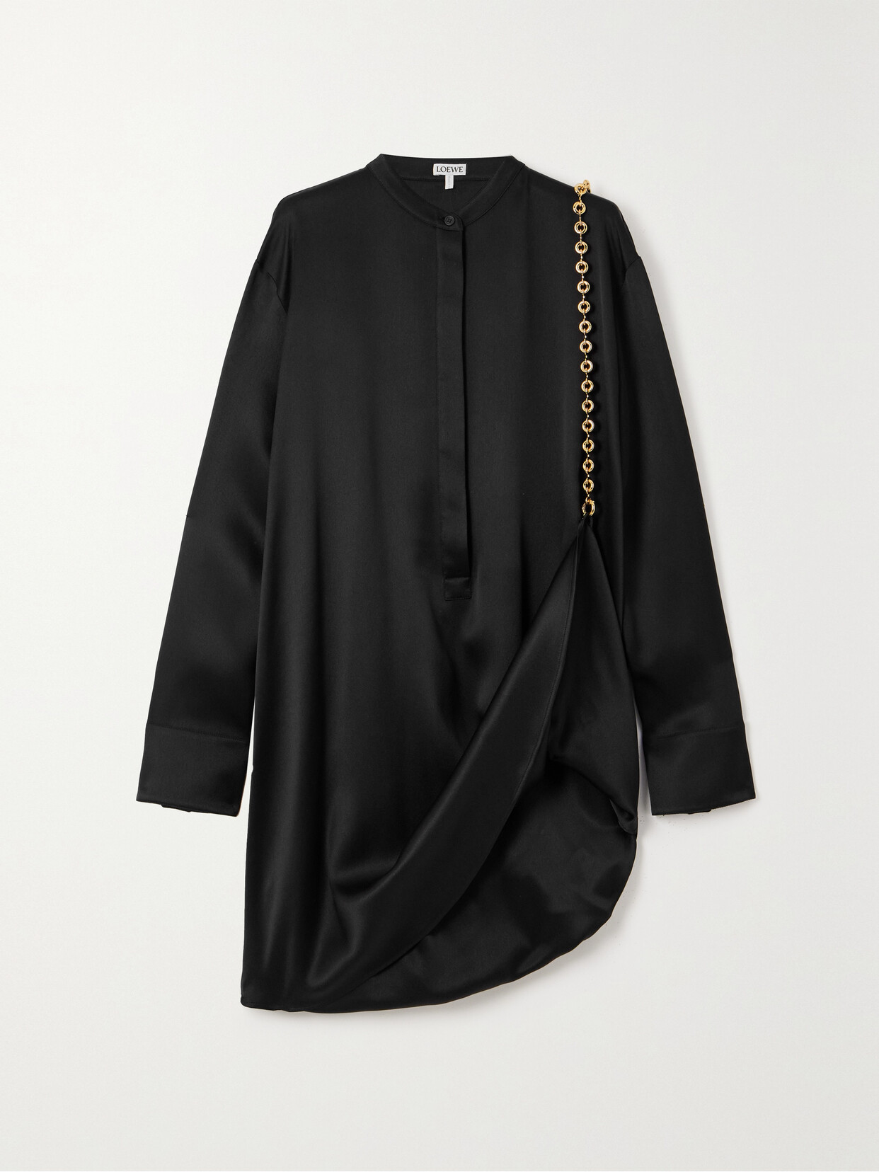 Shop Loewe Embellished Silk-satin Shirt Dress In Black