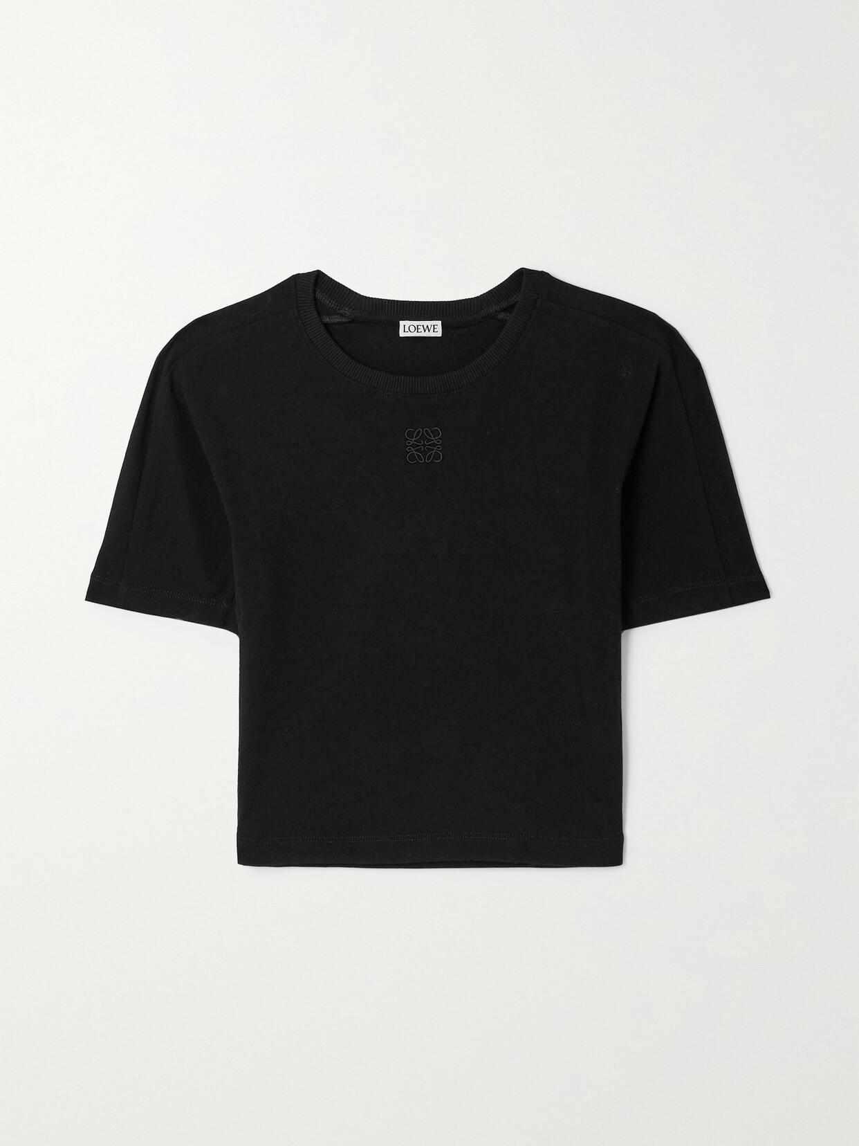 Loewe - Cropped Embroidered Ribbed Cotton-jersey T-shirt - Black