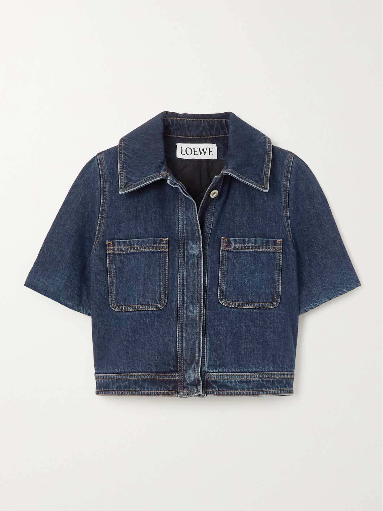 Loewe - Cropped Leather-trimmed Denim Jacket - Blue