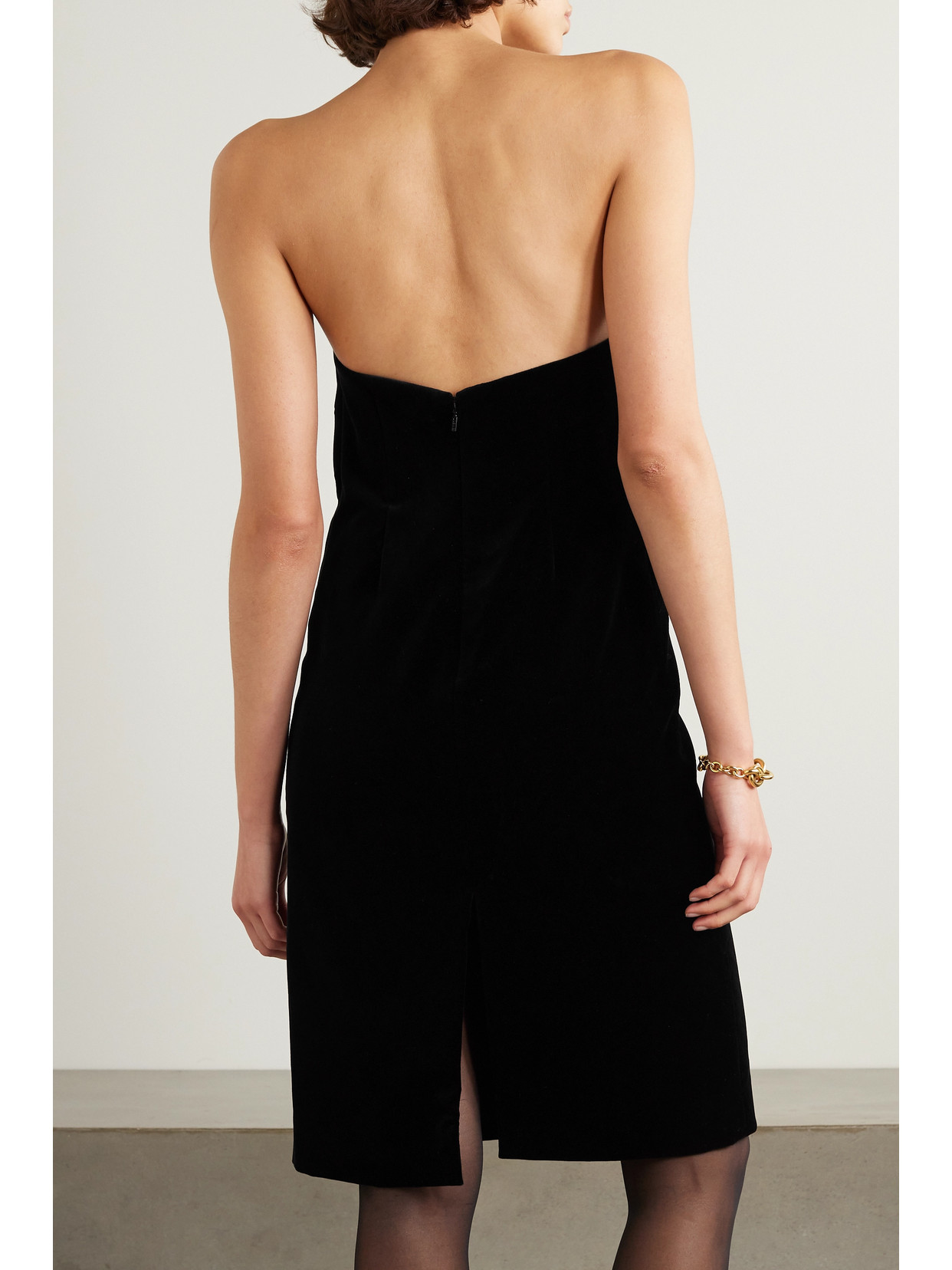 Loewe Strapless Cotton-blend Velvet Midi Dress In Black