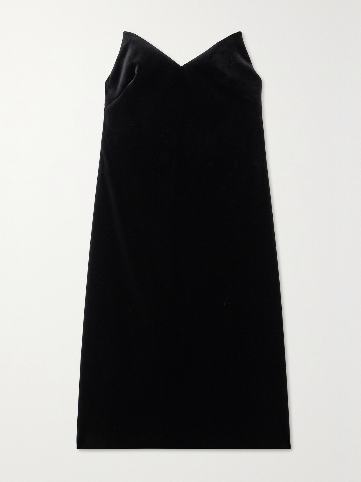 Shop Loewe Strapless Cotton-blend Velvet Midi Dress In Black