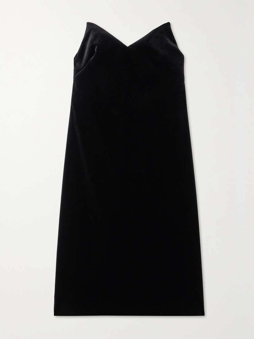 Loewe — Strapless cotton-blend velvet midi dress