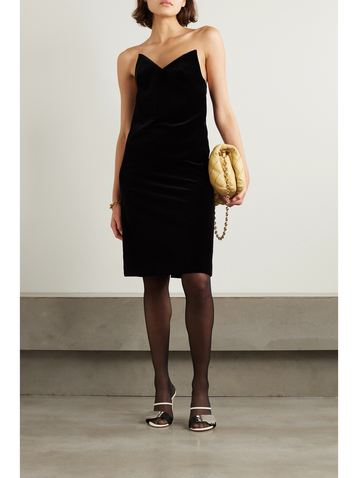 Loewe Strapless Cotton-blend Velvet Midi Dress In Black