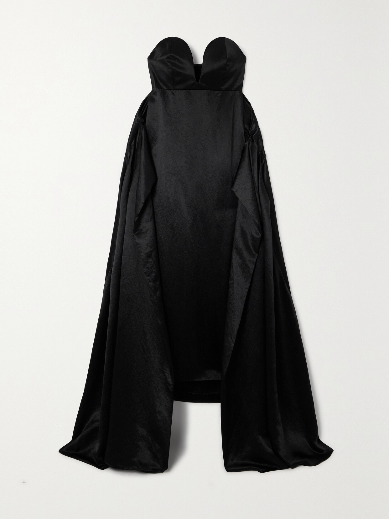 Loewe - Strapless Cape-effect Hammered-satin Gown - Black