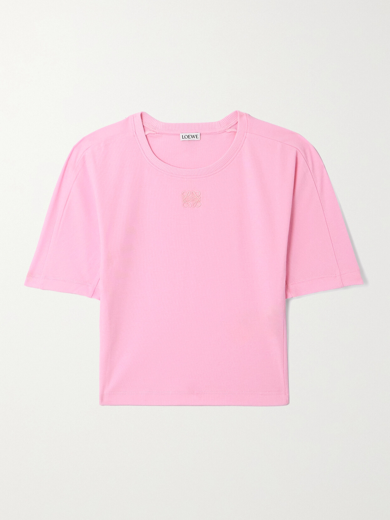 Loewe Cropped Embroidered Ribbed Cotton-jersey T-shirt In Pink