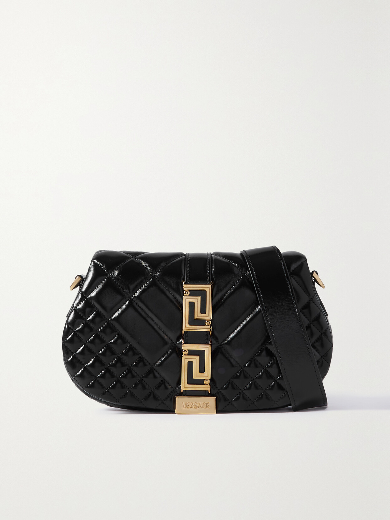 Versace - Medium Quilted Glossed-leather Shoulder Bag - Black