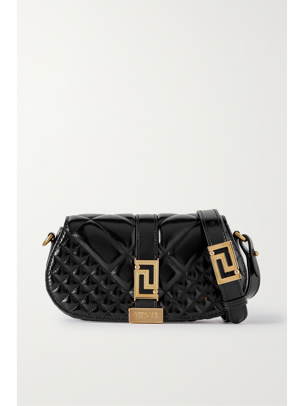 Versace Quilted Small Glossed-leather Shoulder Bag In Unknown