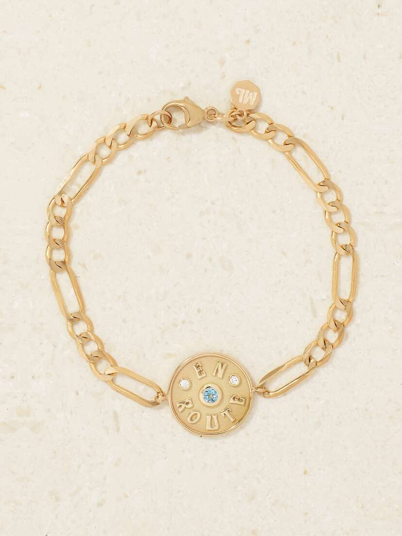 Marlo Laz Mini En Route Charm 14-karat Gold, Aquamarine And Diamond Bracelet