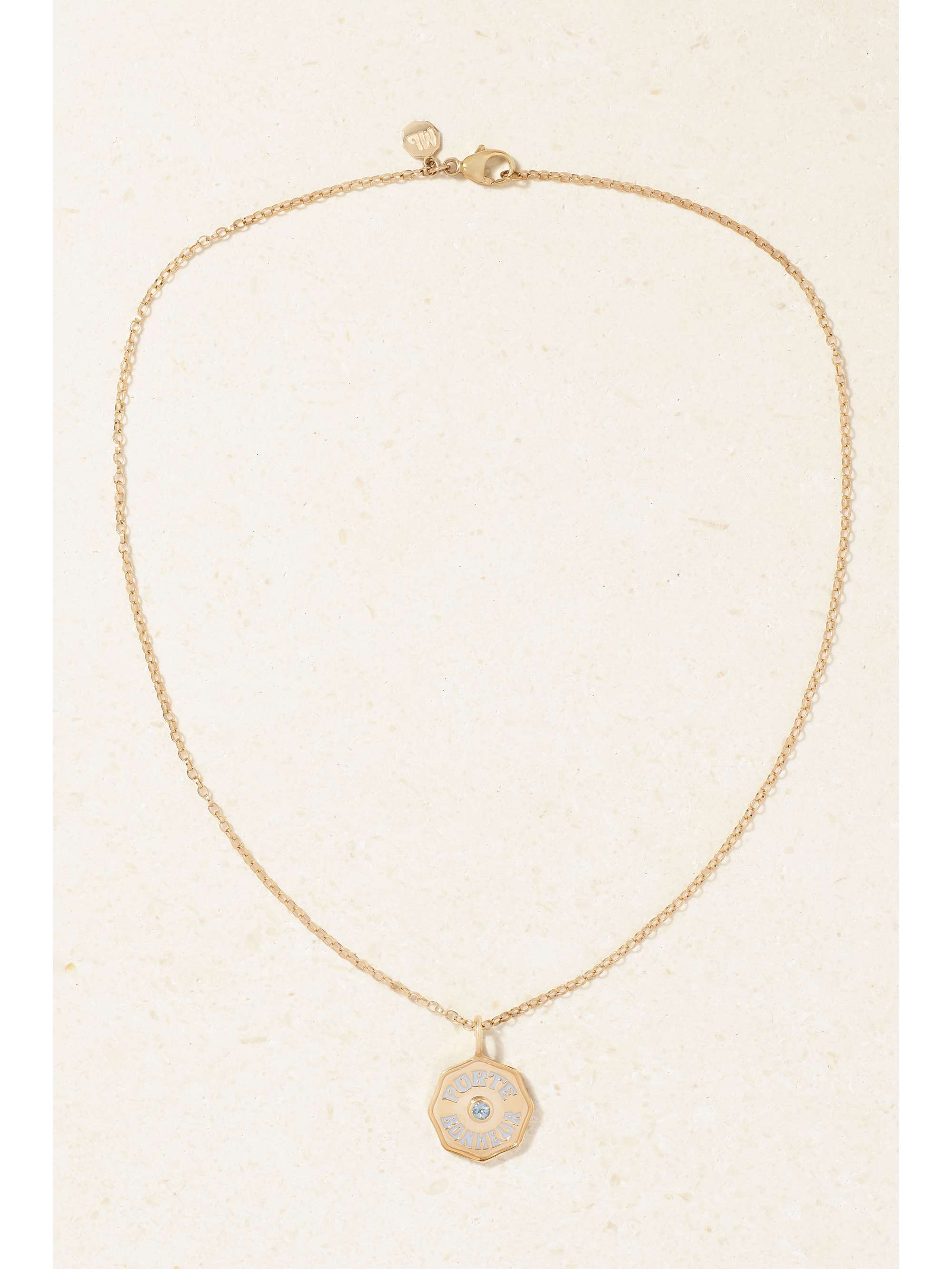 MARLO LAZ Mini Porte Bonheur Coin 14K 黄金、搪瓷、海蓝宝石项链