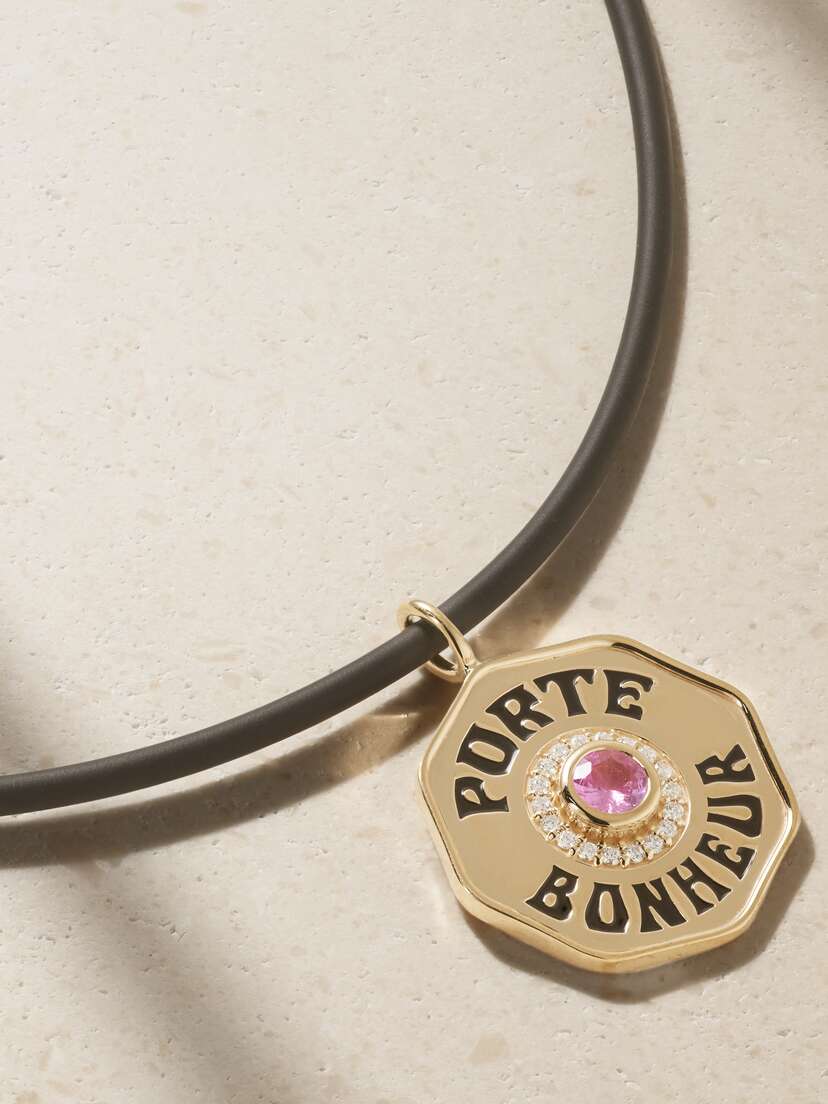 Marlo Laz 14-karat Gold, Enamel, Sapphire, Diamond And Rubber Necklace