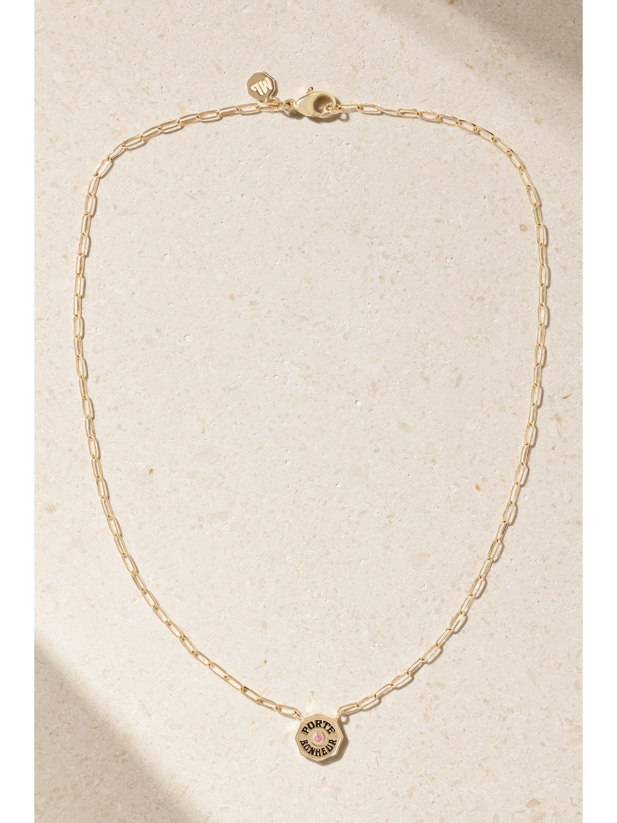 Marlo Laz Wee Porte Bonheur Coin 14-karat Gold, Enamel And Sapphire Necklace In Gold