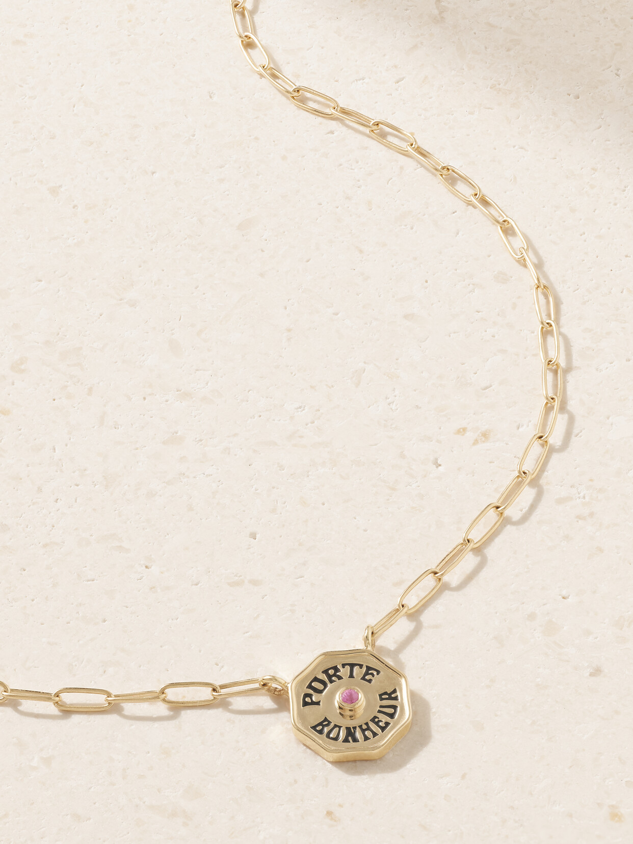 Marlo Laz Wee Porte Bonheur Coin 14-karat Gold, Enamel And Sapphire Necklace
