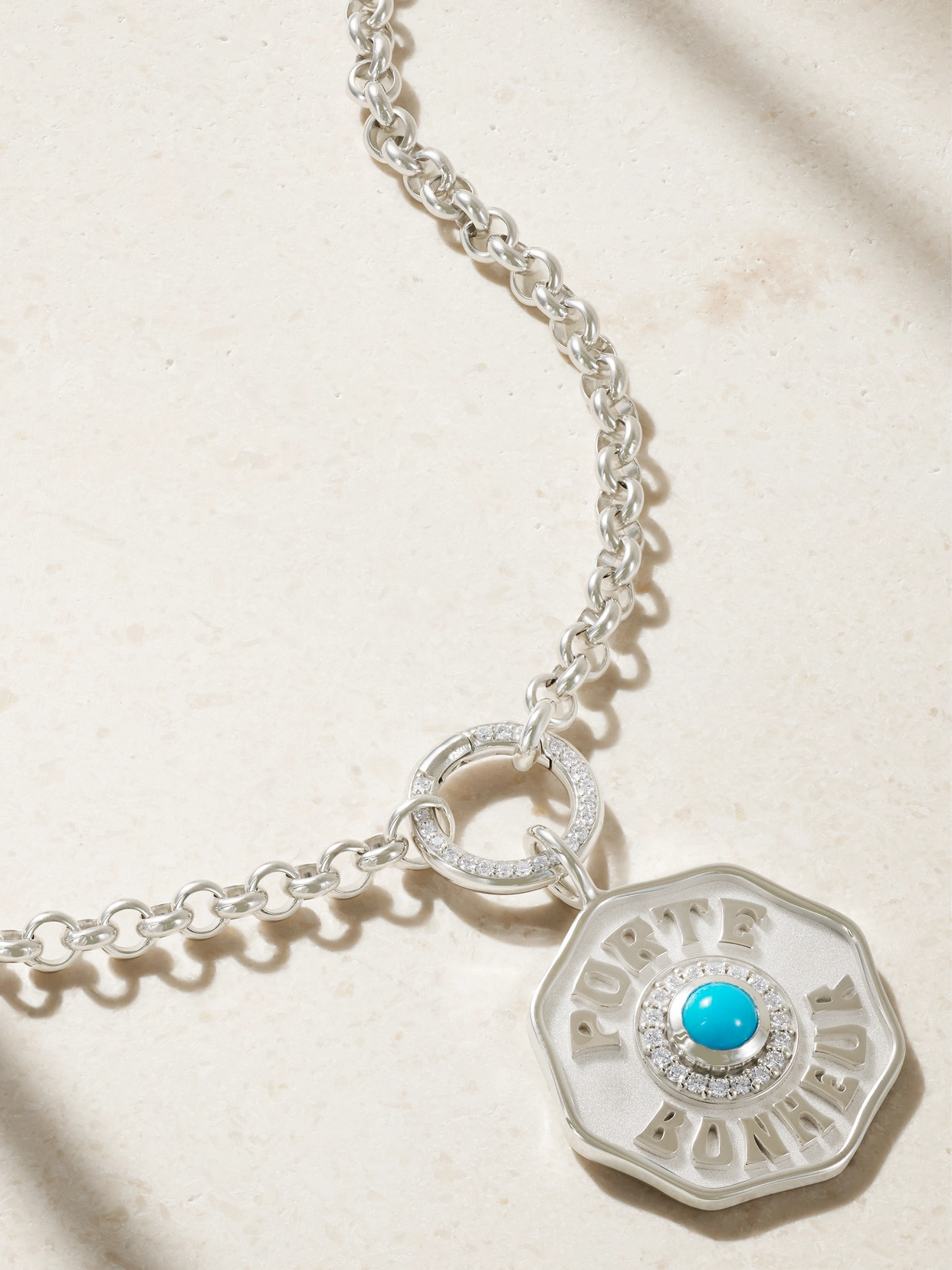 Shop Marlo Laz 18-karat White Gold, Turquoise And Diamond Necklace