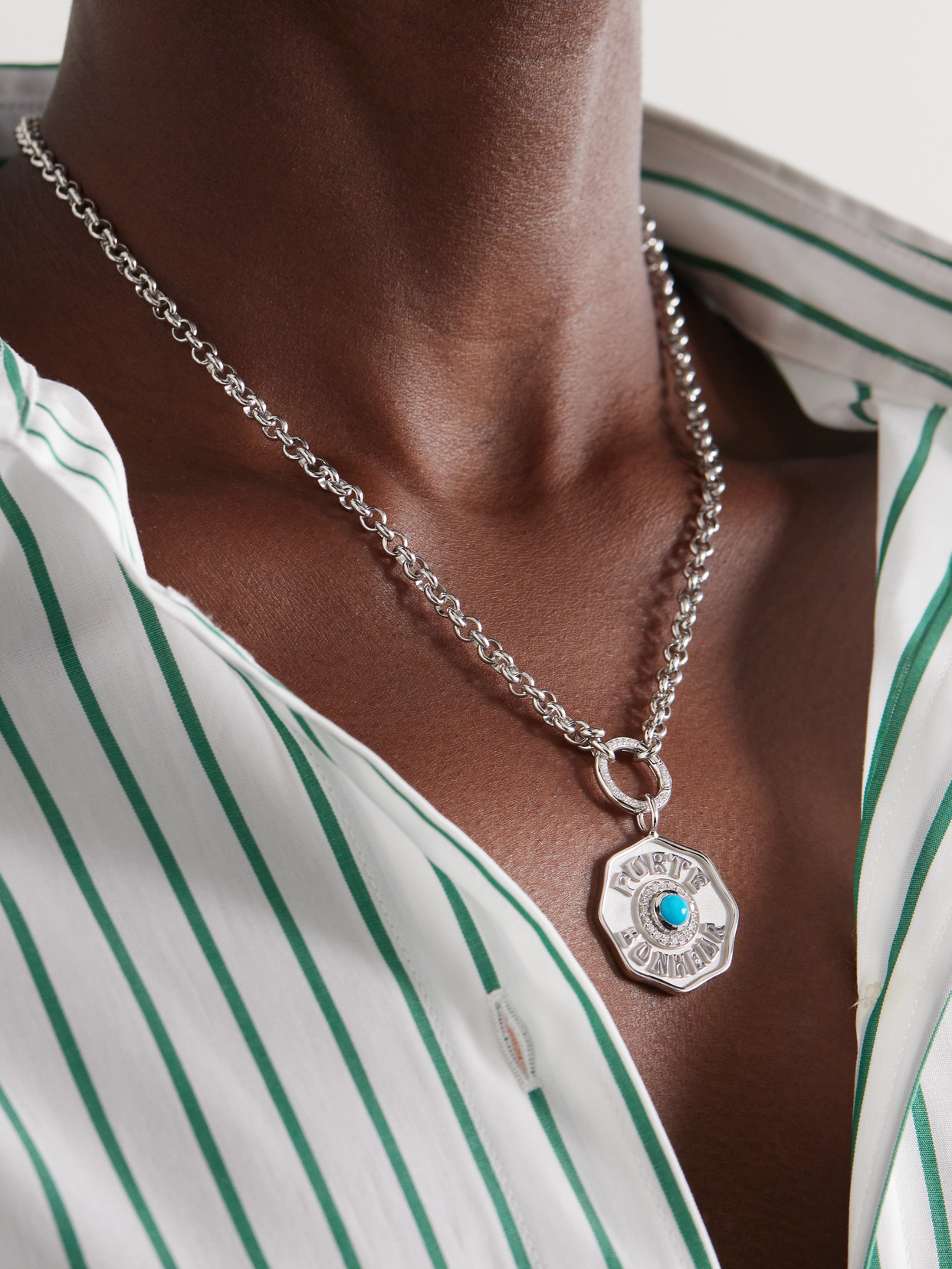 Marlo Laz 18-karat White Gold, Turquoise And Diamond Necklace In Gold