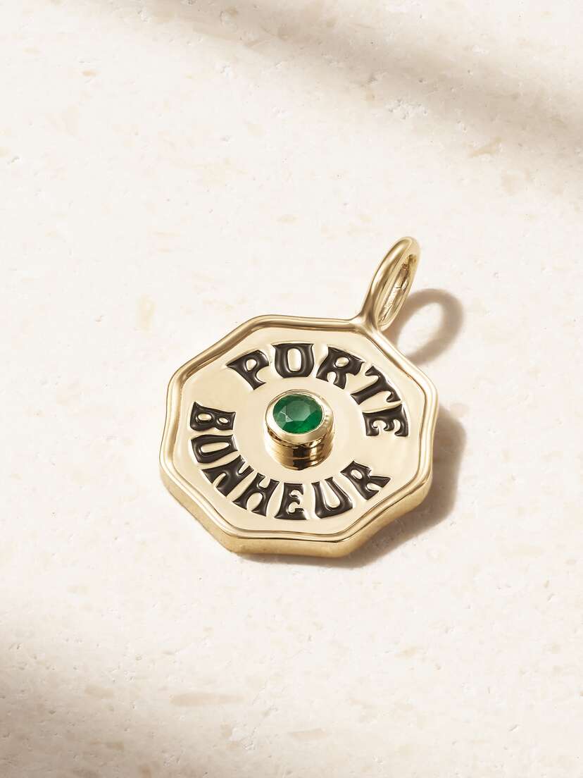 Marlo Laz 14-karat Gold, Emerald And Enamel Pendant