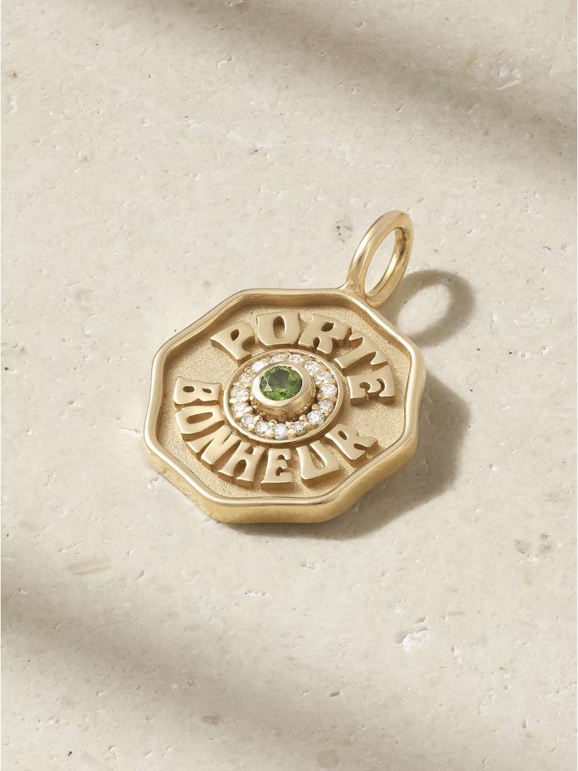 Marlo Laz Porte Bonheur Mini 14-karat Gold, Tourmaline And Diamond Pendant