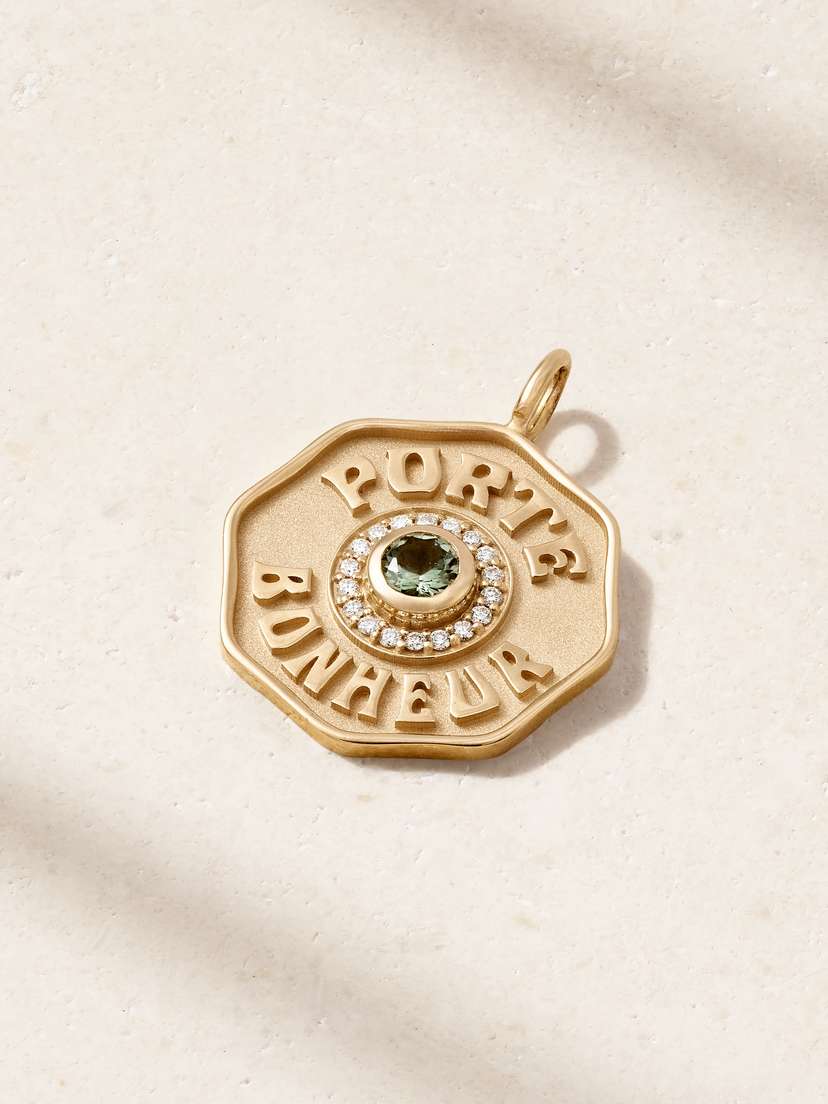 Marlo Laz Porte Bonheur Large 14-karat Gold, Tourmaline And Diamond Pendant