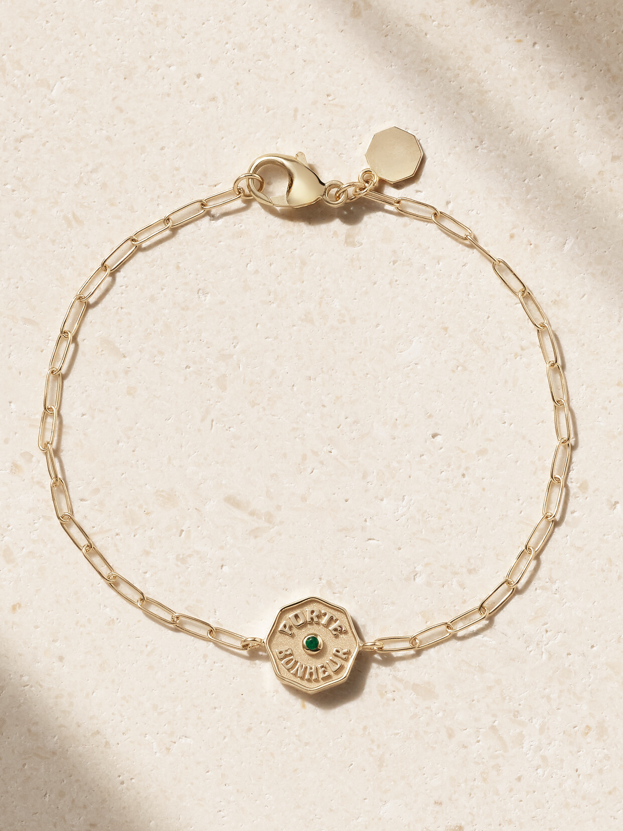 Marlo Laz Wee Porte Bonheur Coin 14-karat Gold Emerald Bracelet - One size