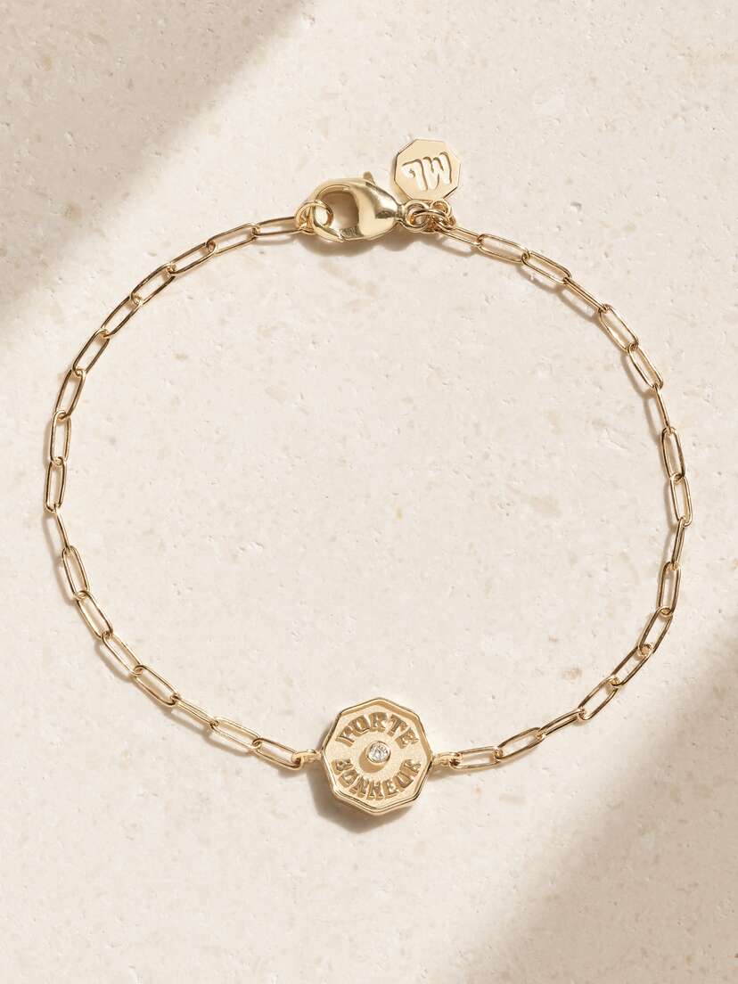Marlo Laz Wee Porte Bonheur Coin 14-karat Gold Diamond Bracelet