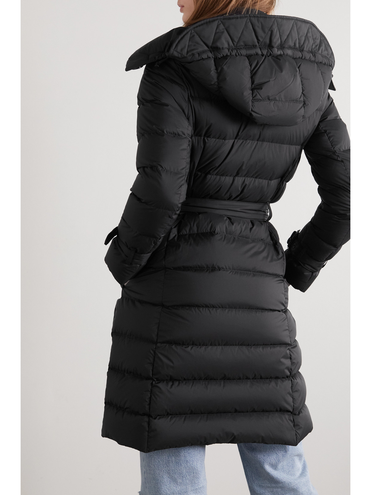 Shop Burberry Belted Hooded Double-breasted Quilted Shell Down Coat In Black