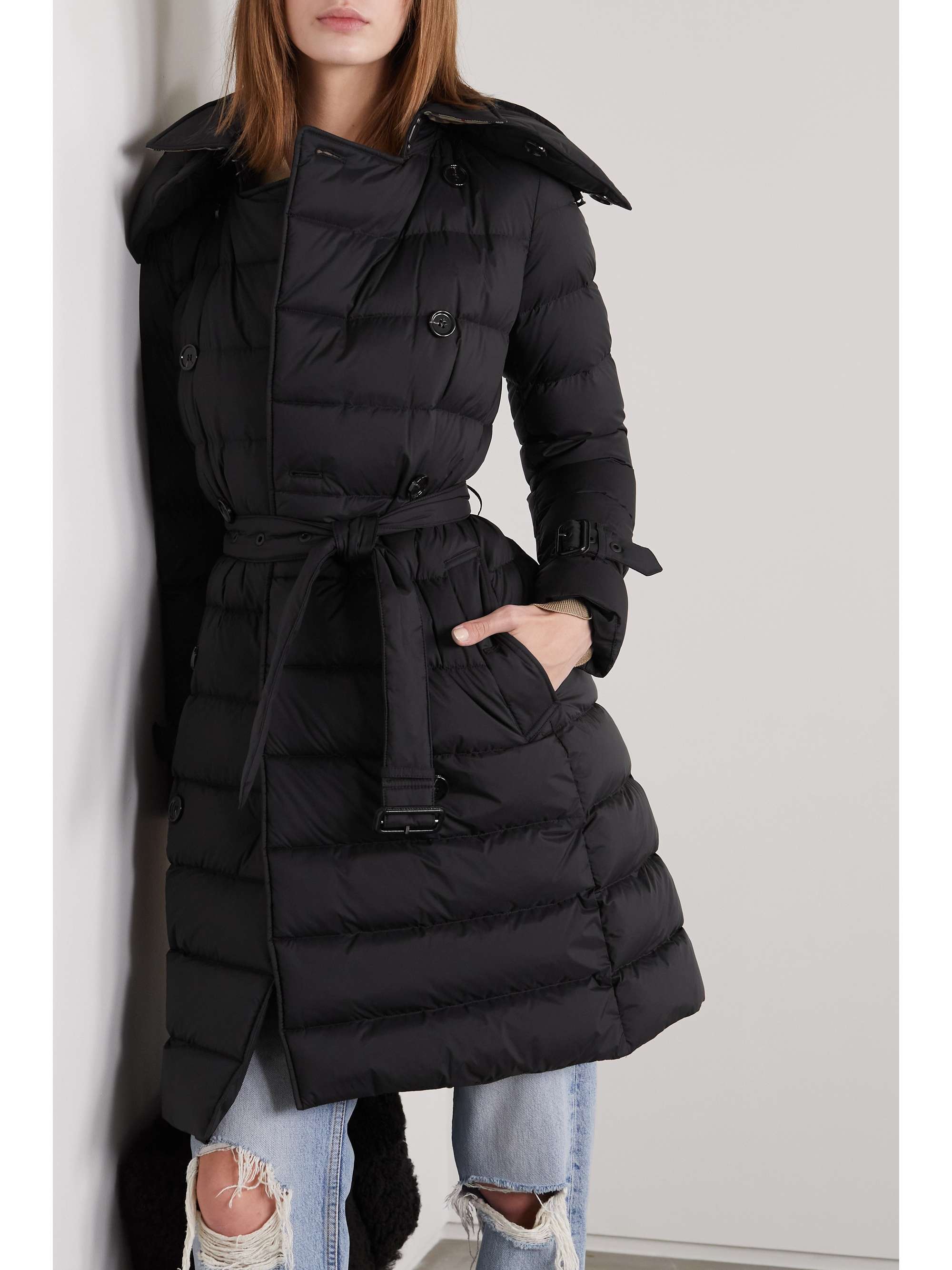 BURBERRY Hooded double-breasted quilted shell down coat