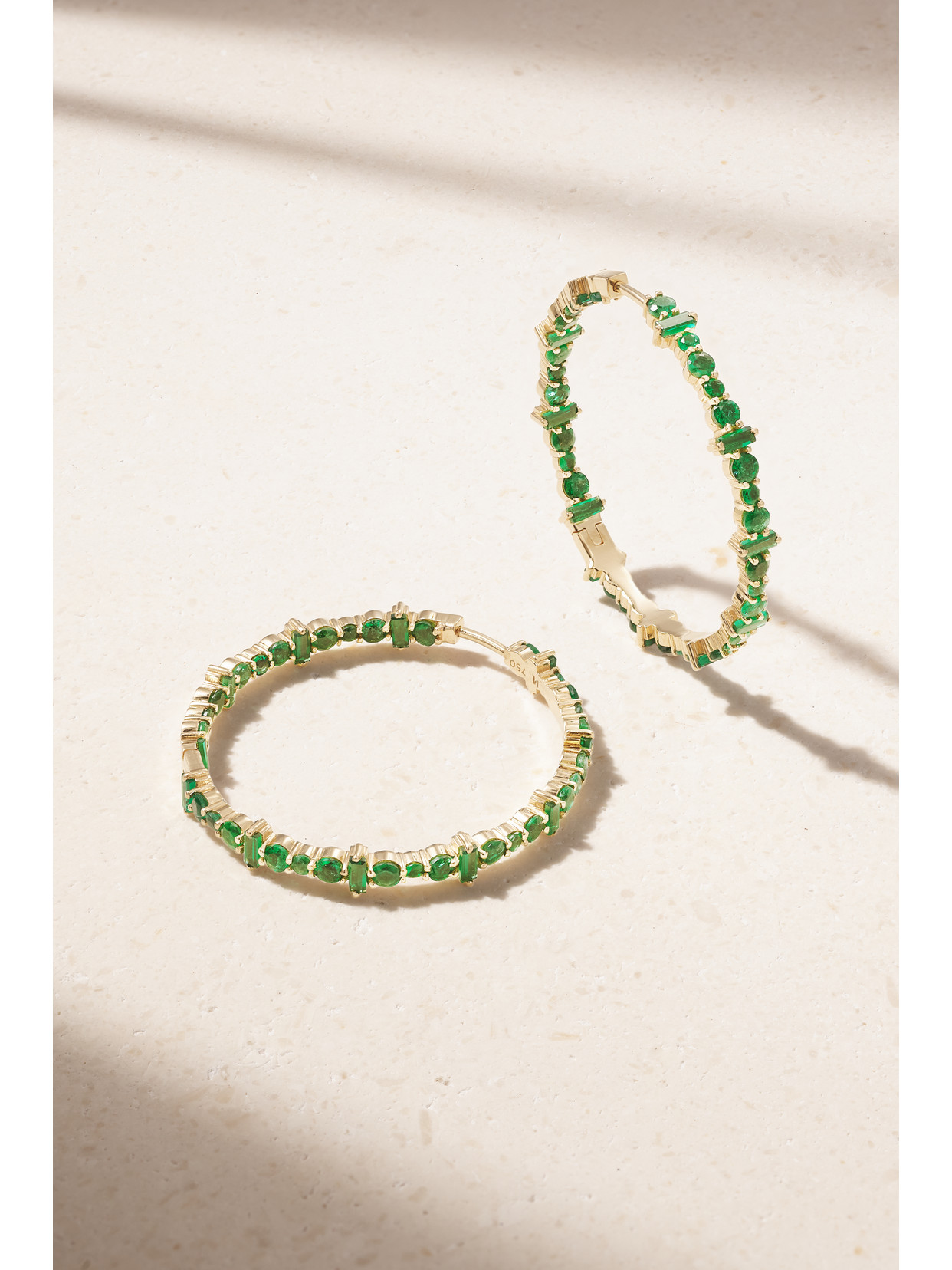 Ileana Makri - 18-karat Gold Emerald Hoops Earrings - One size