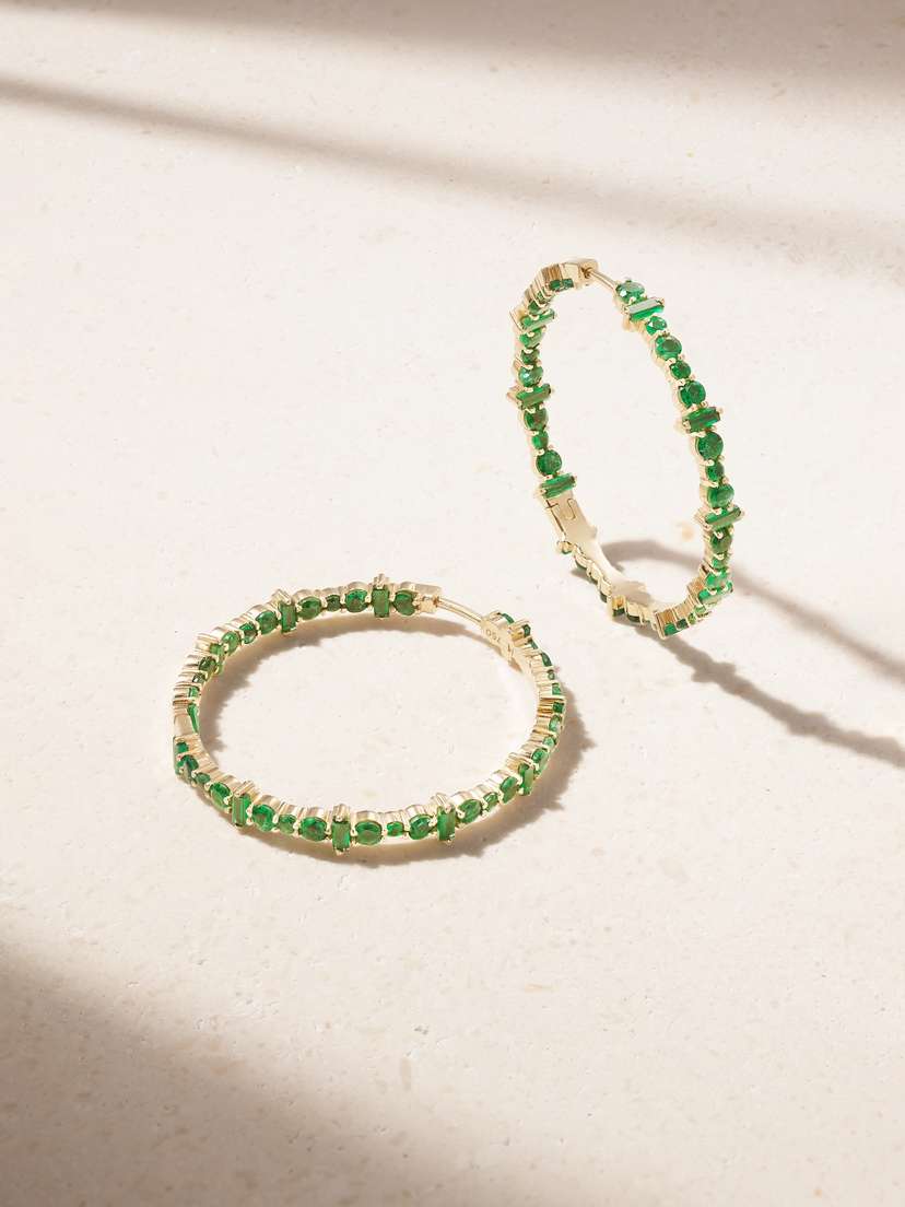Ileana Makri 18-karat Gold Emerald Hoops Earrings