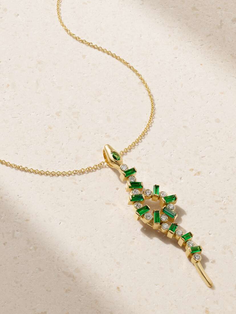 Ileana Makri Rivulet Snake 18-karat Gold, Emerald And Diamond Necklace