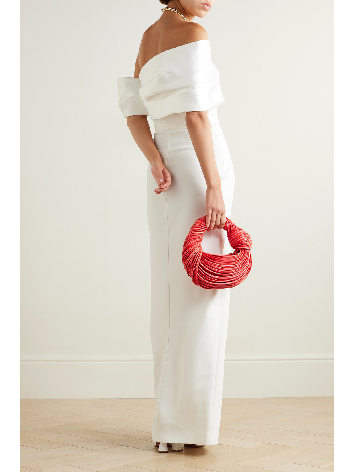 Solace London Alexis Off-the-shoulder Crepe And Satin-twill Gown In Cream