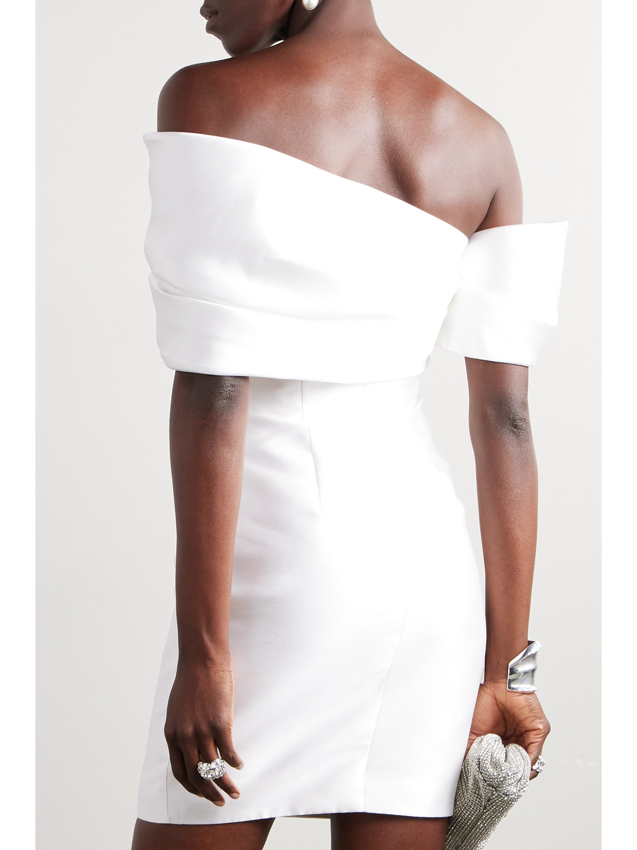 Solace London Edda Off-the-shoulder Faille Mini Dress In Off-white