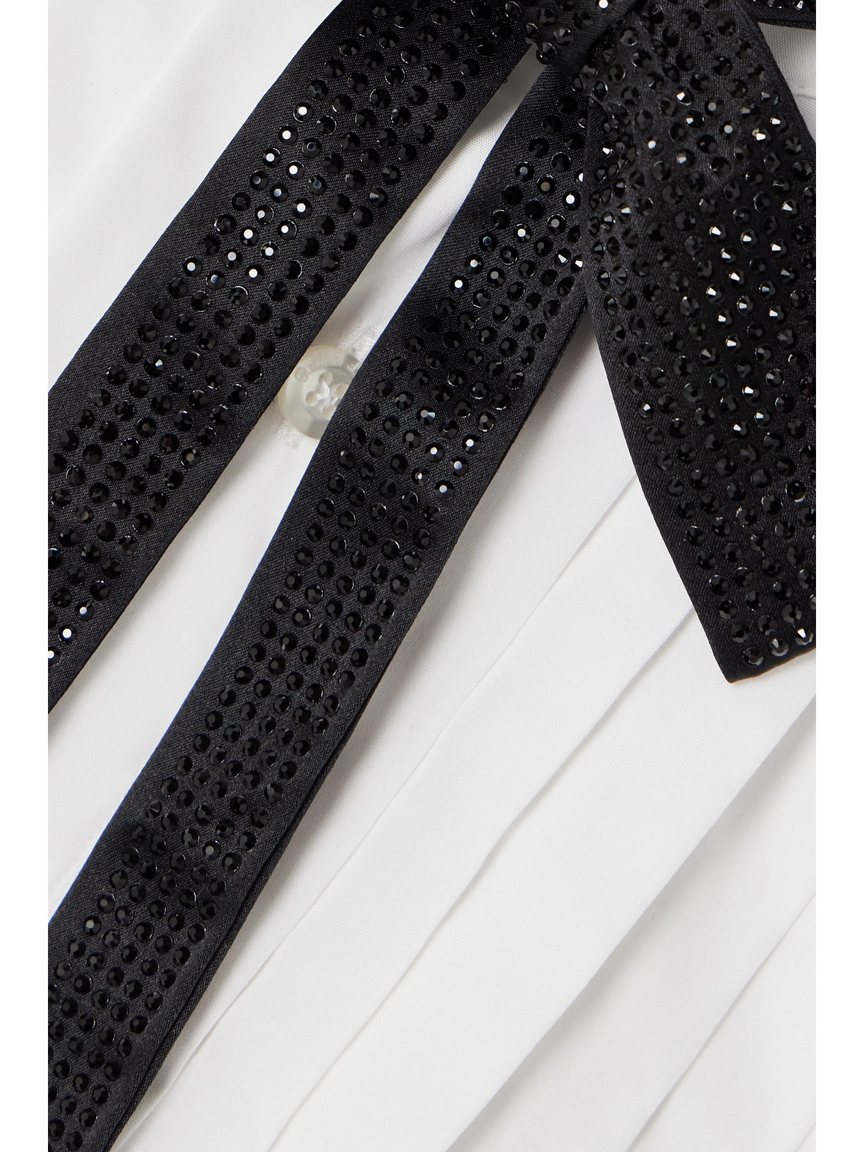 Collection - Sorrento Embellished Bow-Detailed Pleated Cotton-Poplin Halterneck Top