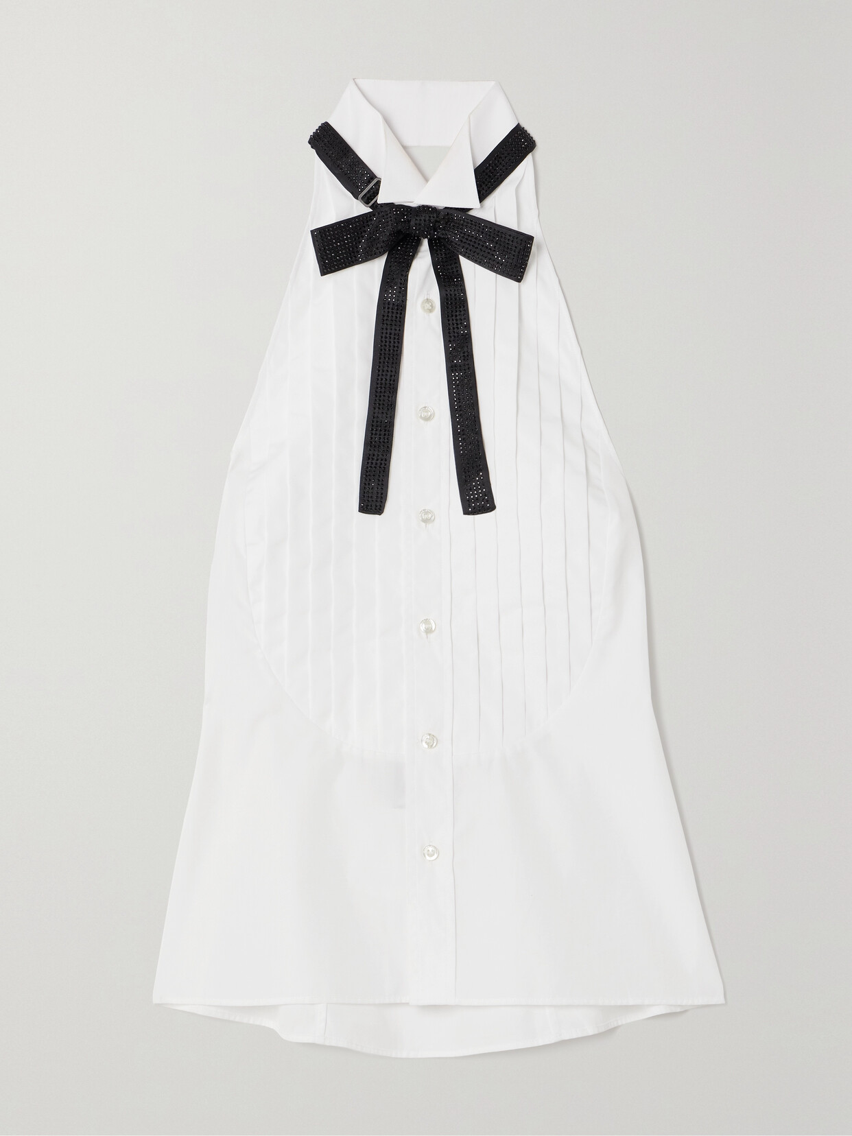 Ralph Lauren Sorrento Embellished Bow-detailed Pleated Cotton-poplin Halterneck Top In White