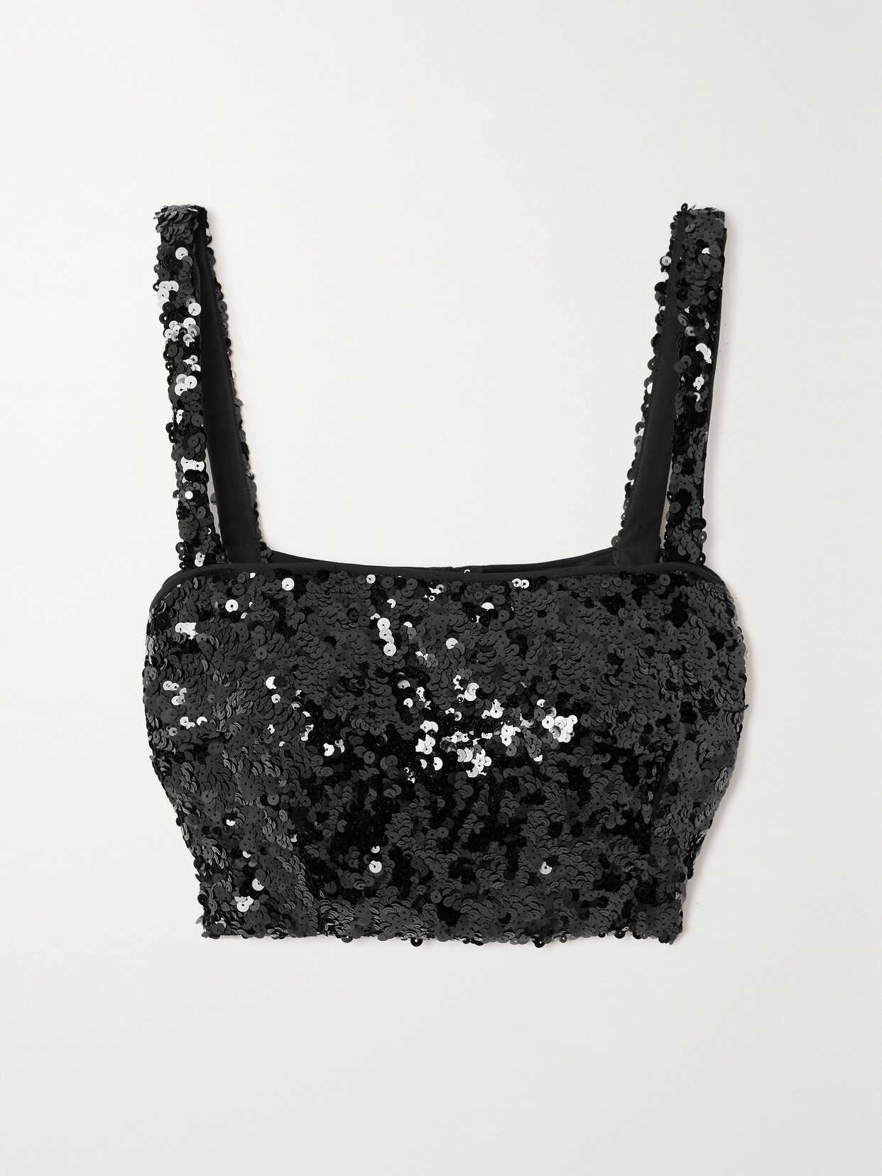 Dolce & Gabbana Cropped Sequined Stretch-tulle Bustier Top In Black