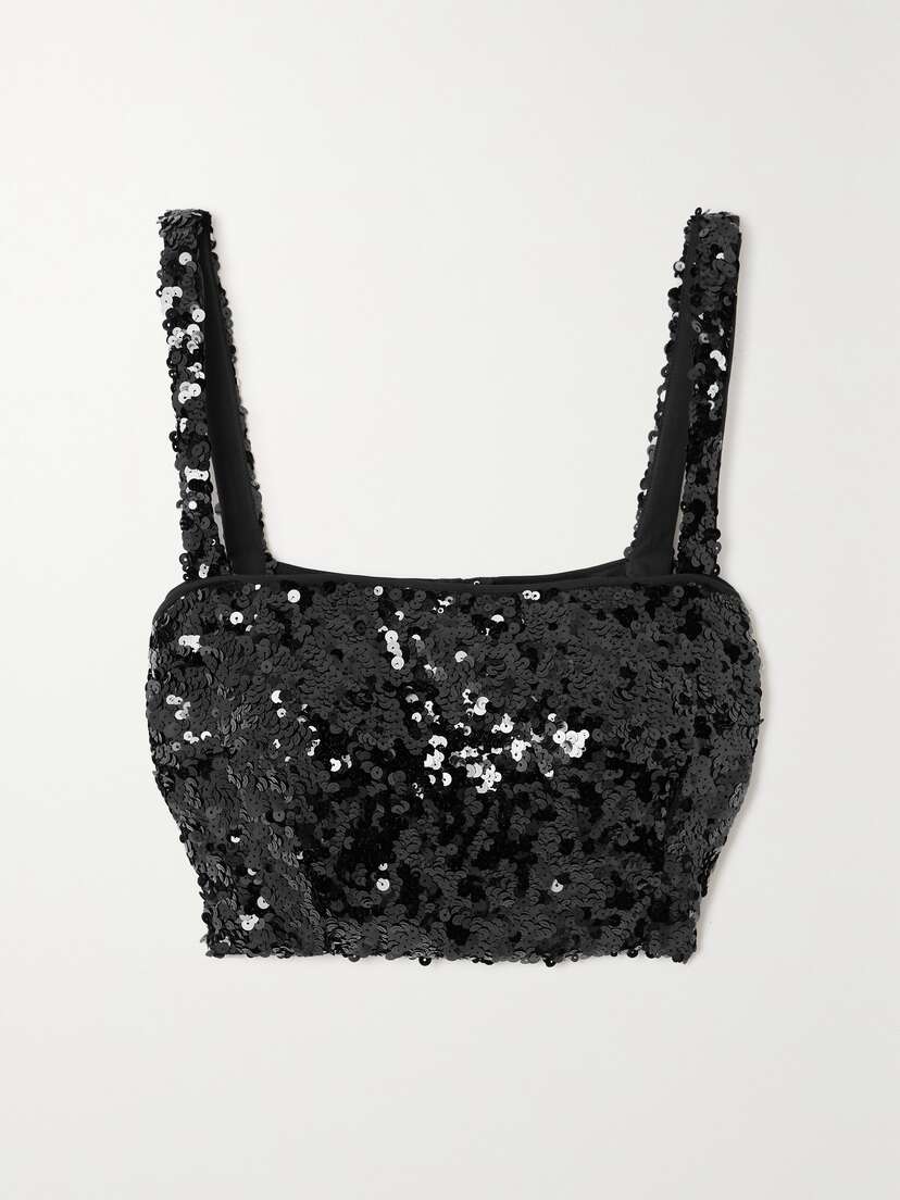 Dolce & Gabbana Cropped Sequined Stretch-tulle Bustier Top