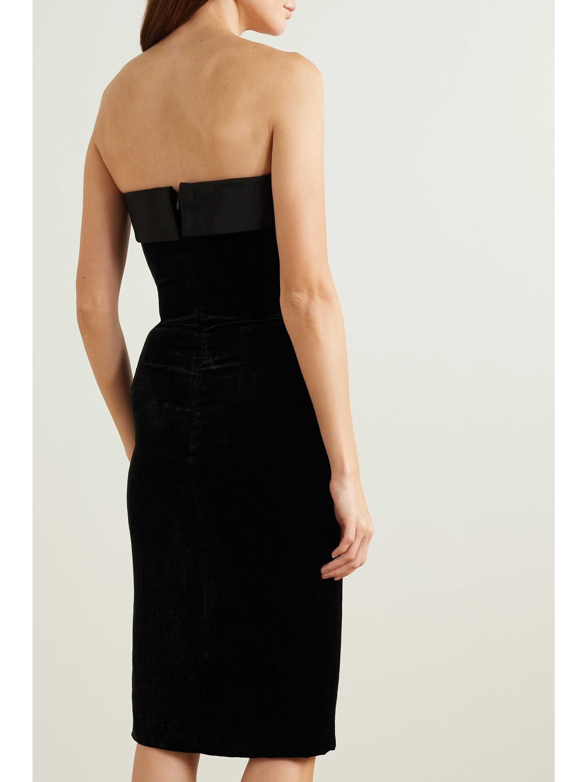 Ralph Lauren Collection Cantrelle strapless silk-twill trimmed stretch-velvet midi dress thumbnail