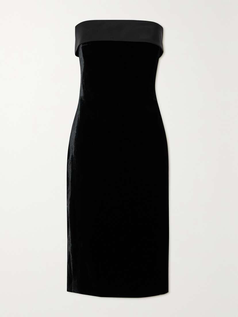 Ralph Lauren Collection Cantrelle Strapless Silk-twill Trimmed Stretch-velvet Midi Dress