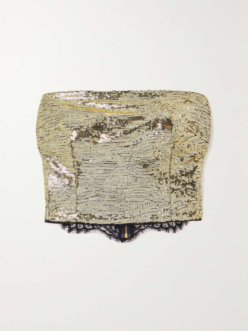 Dolce & Gabbana Cropped Strapless Lace And Sequined Tulle Bustier Top