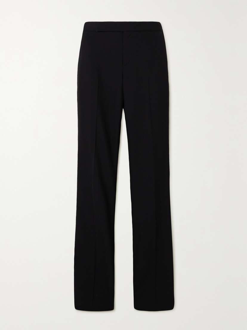 Ralph Lauren Collection Alaina Twill-trimmed Grain De Poudre Wool Straight-leg Pants