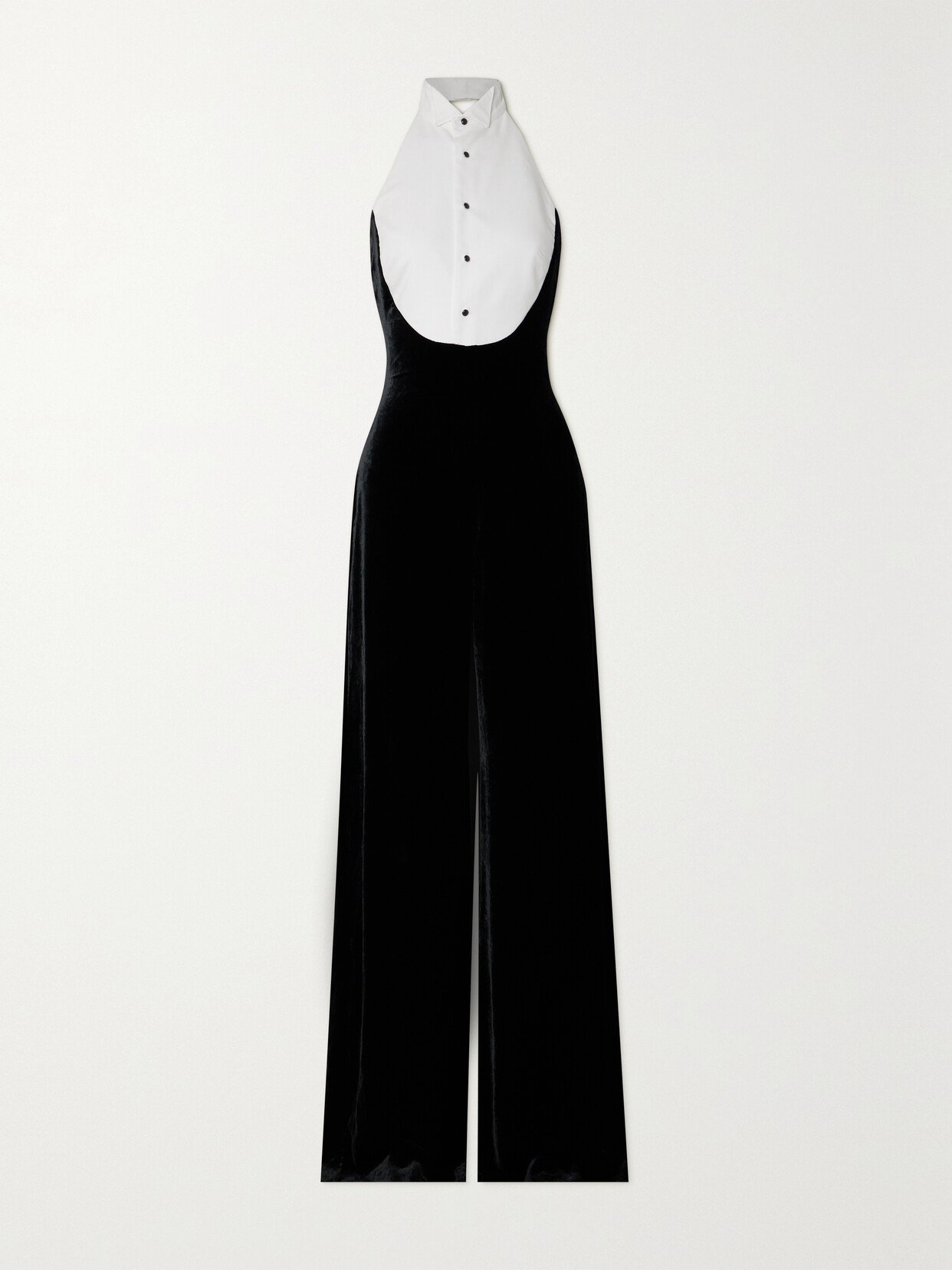 Ralph Lauren Illeana Two-tone Piqué And Velvet Halterneck Jumpsuit In Black