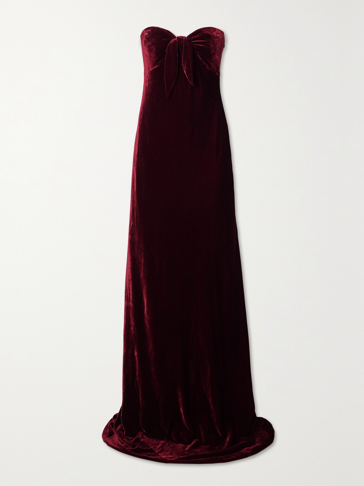 Ralph Lauren Niles Strapless Bow-embellished Velvet Gown In Burgundy