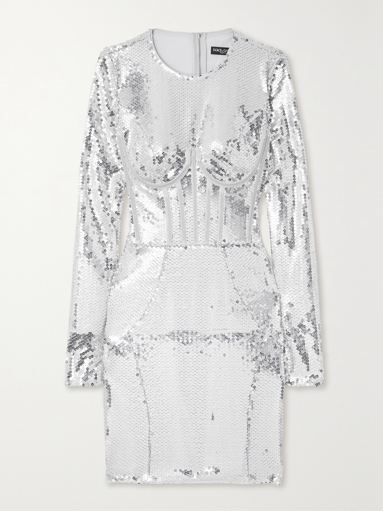 Dolce & Gabbana Sequined Tulle Mini Dress In Silver