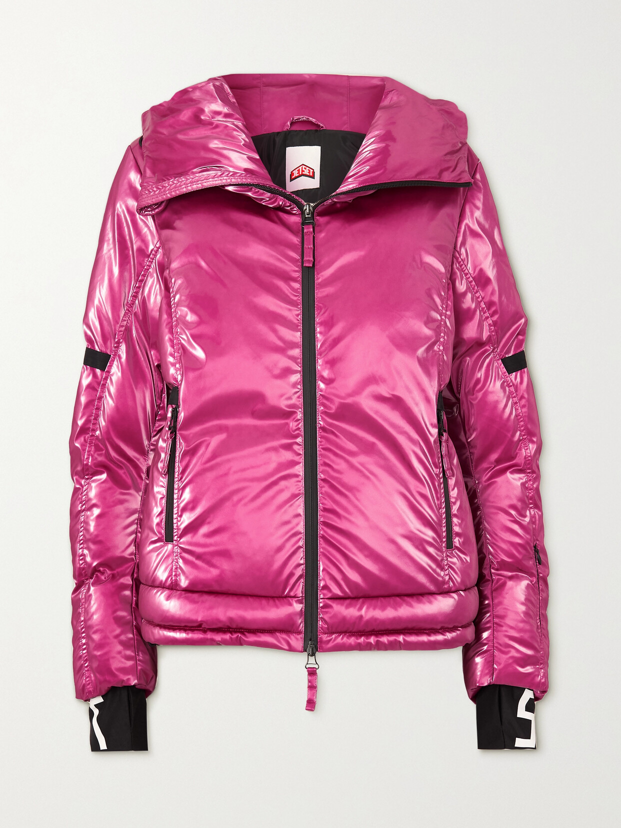 Jetset Joanna Hooded Quilted Padded Metallic Ski Jacket In Pink