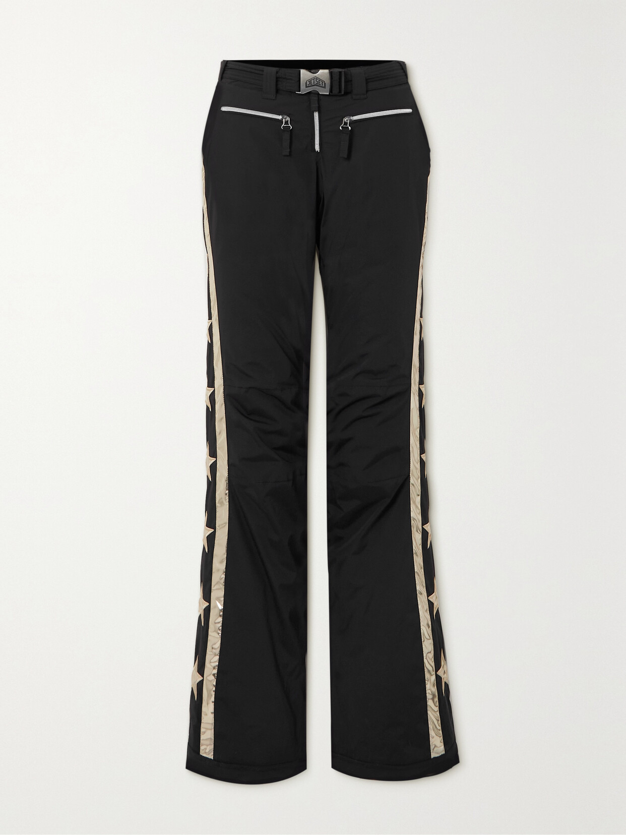 Jetset Starred Belted Appliquéd Flared Ski Pants In Black