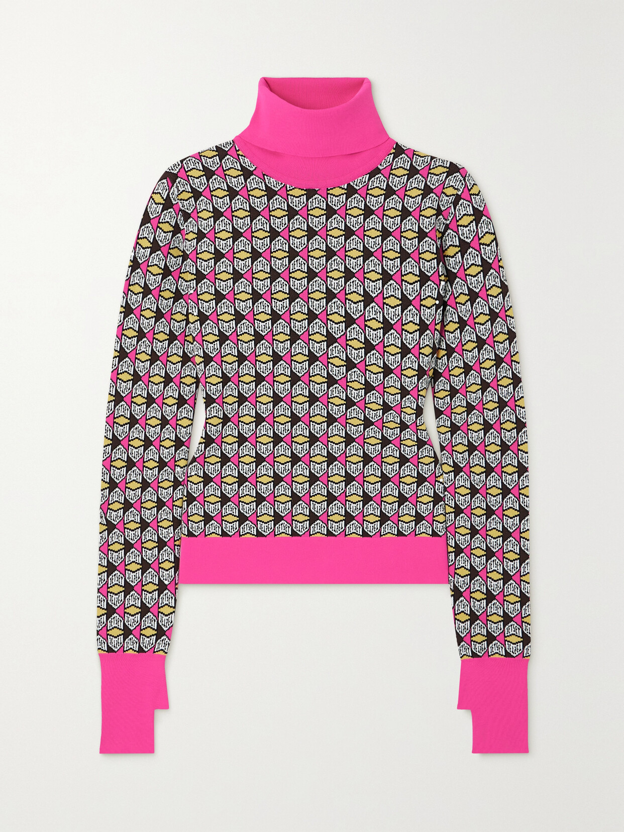 Jetset Jacquard-knit Turtleneck Jumper In Pink